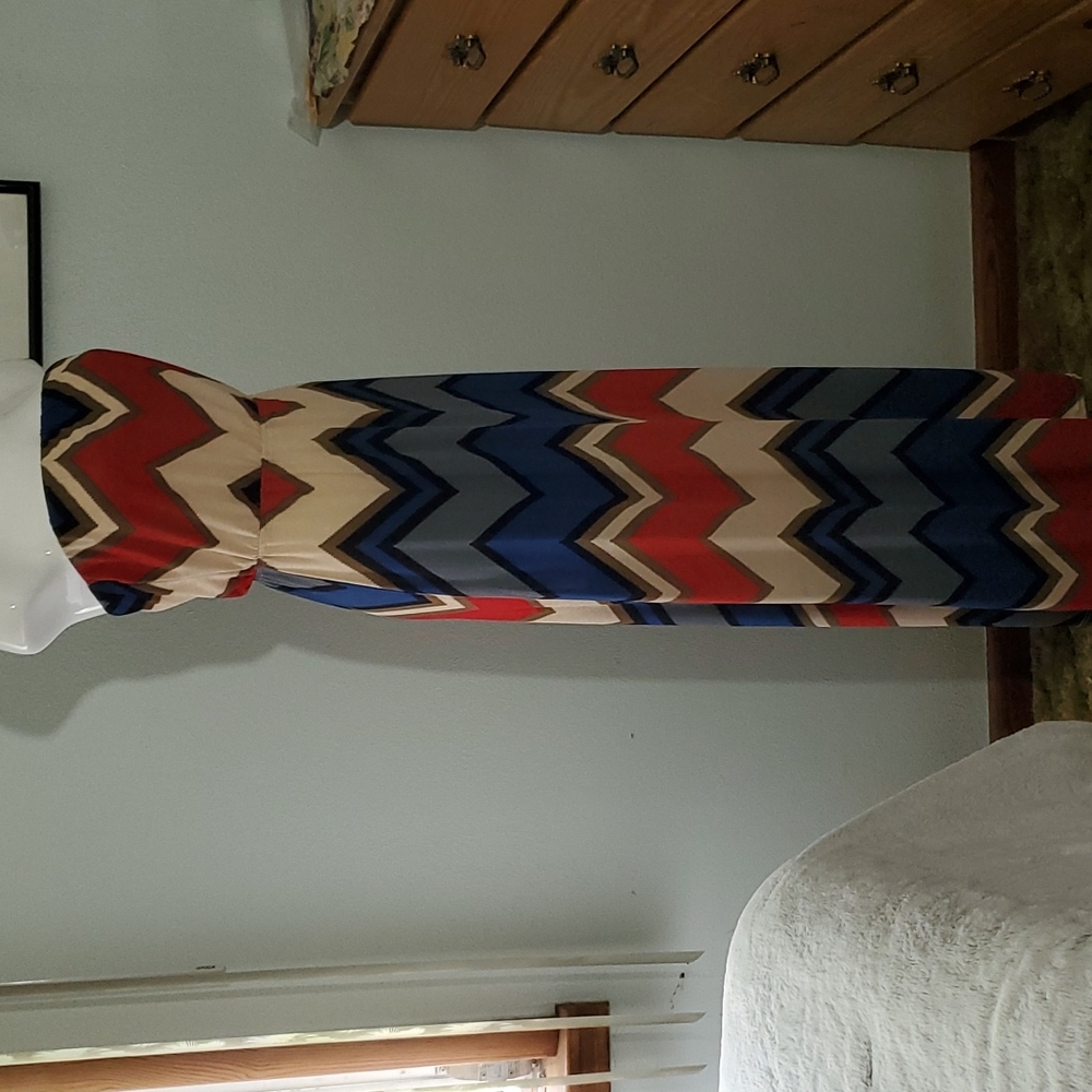 RUE21 Strapless X-Long Maxi Dress-Geometric Design-Lined Bodice-Slip-on-EUC-Sz M